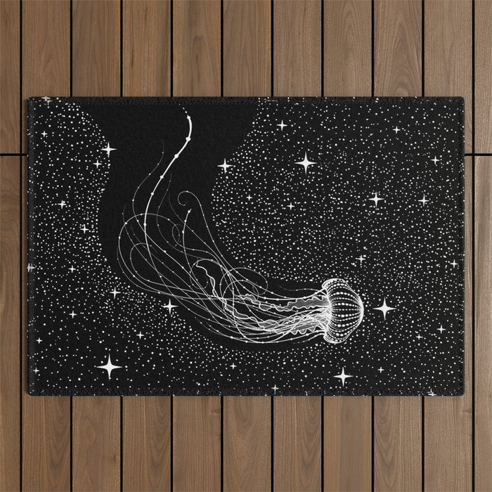 starry jellyfish (Black Version) Outdoor Rug Gallery Image 1