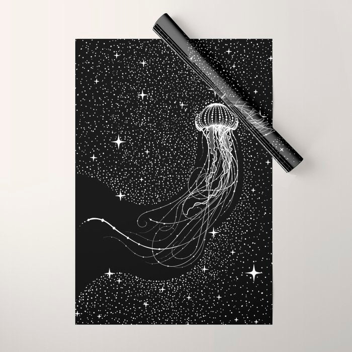starry jellyfish (Black Version) Wrapping Paper Gallery Image 1