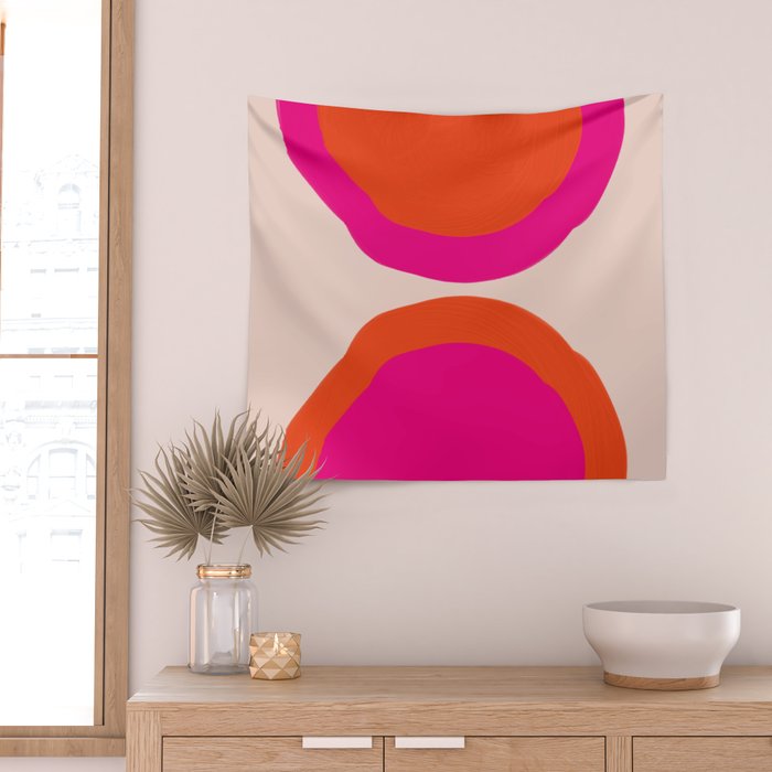 Curved Trajectories (Fuchsia Pink and Orange) Wall Tapestry Gallery Image 2