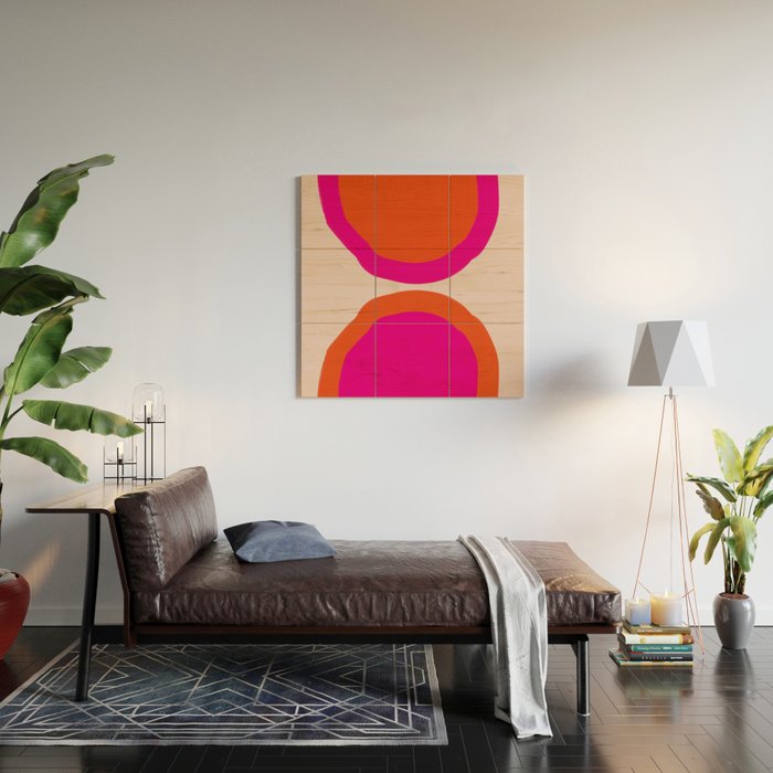 Curved Trajectories (Fuchsia Pink and Orange) Wood Wall Art Gallery Image 2