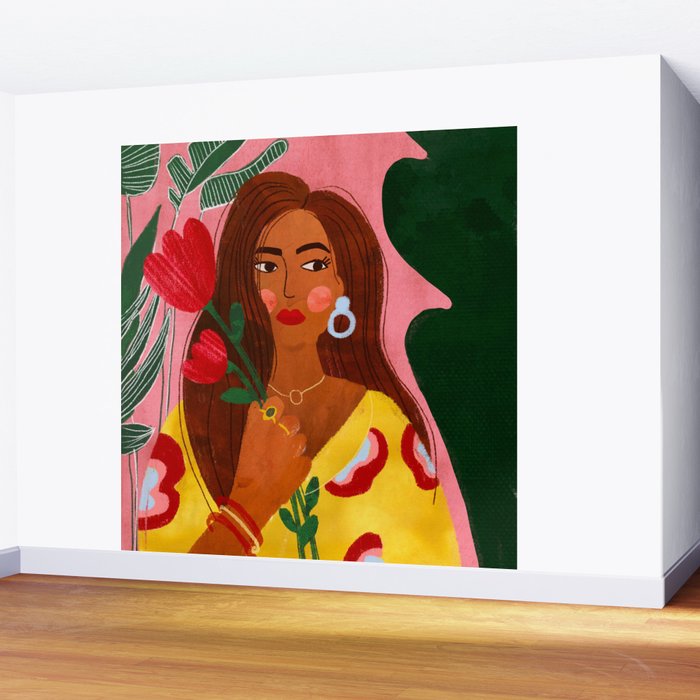 Lady with Tulip Wall Mural Gallery Image 2