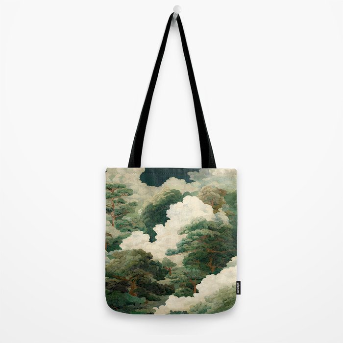 Japanese Wall Art maximalist Autumn Forest Print Botanical Japandi Fall Decor green vintage Poster Tote Bag Gallery Image 2