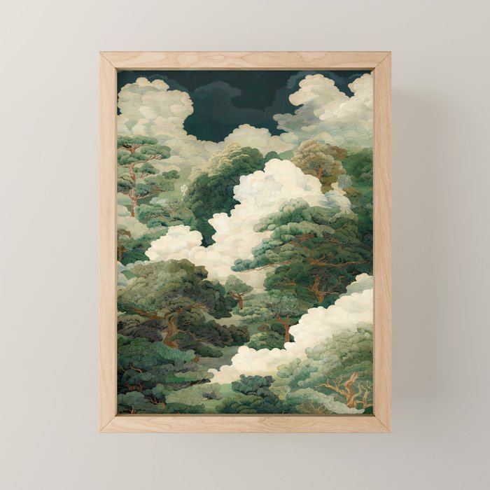 Japanese Wall Art maximalist Autumn Forest Print Botanical Japandi Fall Decor green vintage Poster Mini Art Print Gallery Image 1
