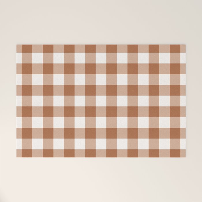 Latte Brown Gingham Welcome Mat Gallery Image 1