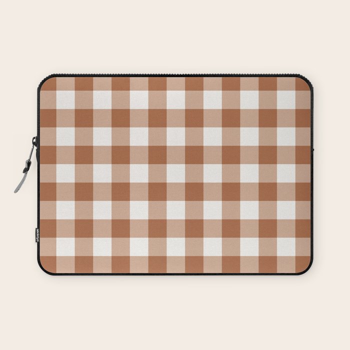 Latte Brown Gingham Laptop Sleeve Gallery Image 1