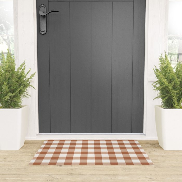 Latte Brown Gingham Welcome Mat Gallery Image 3