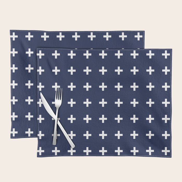 Navy Blue Swiss Cross Minimalist Line Drawing Placemat Gallery Image 1