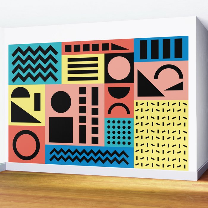 Neo Memphis Pattern 1 - Abstract Geometric / 80s-90s Retro Wall Mural Gallery Image 2