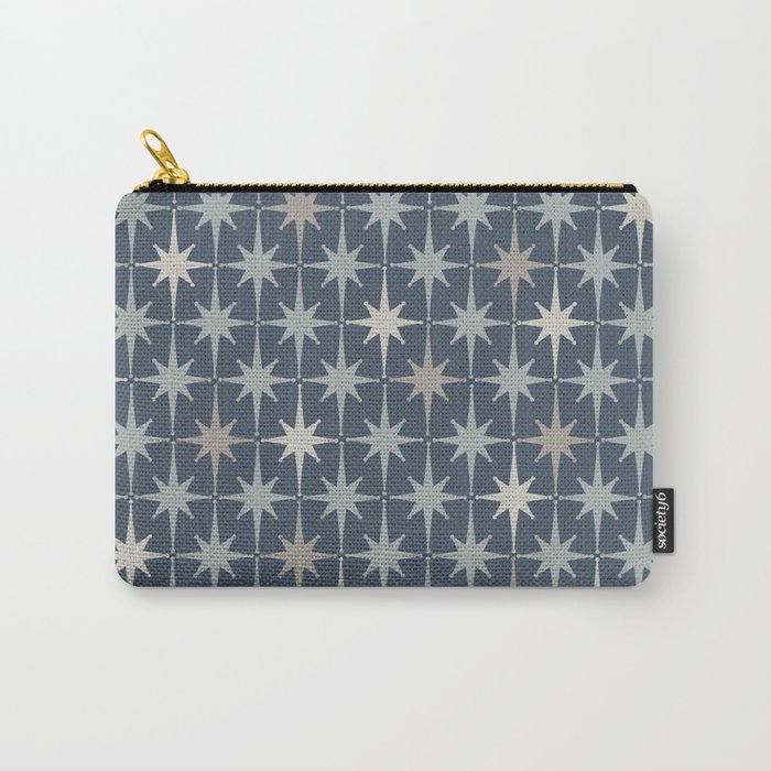 Midcentury Modern Atomic Starburst Pattern in Neutral Blue Gray Tones Carry All Pouch Gallery Image 1