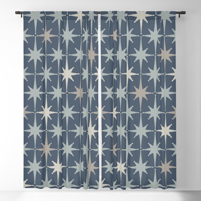 Midcentury Modern Atomic Starburst Pattern in Neutral Blue Gray Tones Window Curtain Gallery Image 1