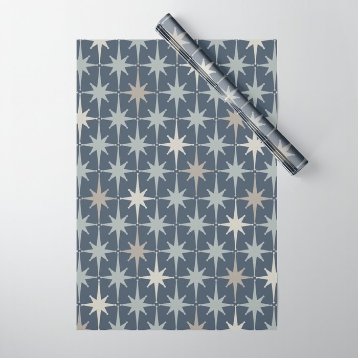 Midcentury Modern Atomic Starburst Pattern in Neutral Blue Gray Tones Wrapping Paper Gallery Image 1