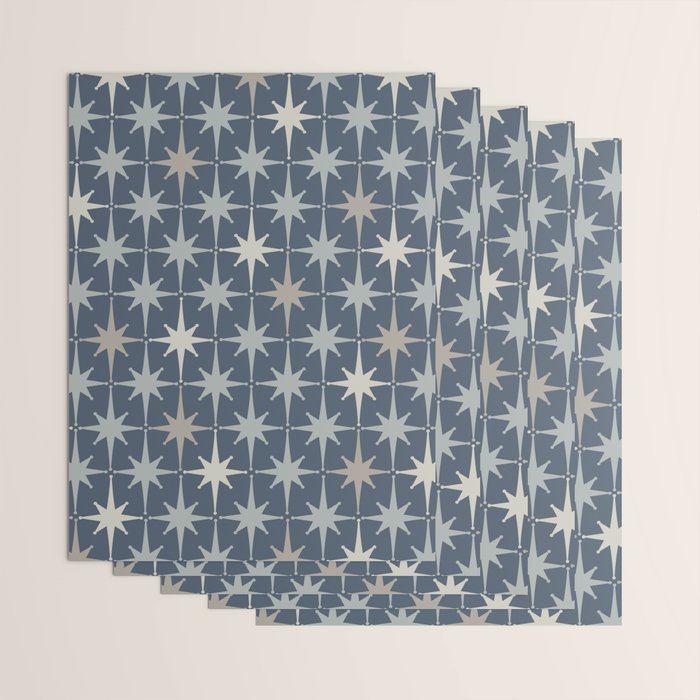 Midcentury Modern Atomic Starburst Pattern in Neutral Blue Gray Tones Wrapping Paper Gallery Image 3
