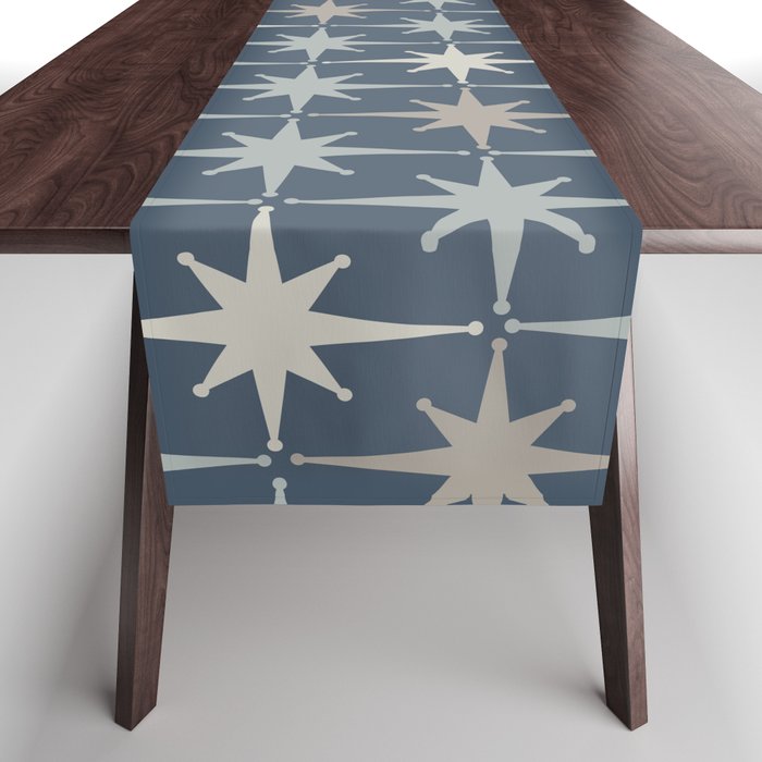 Midcentury Modern Atomic Starburst Pattern in Neutral Blue Gray Tones Table Runner Gallery Image 1
