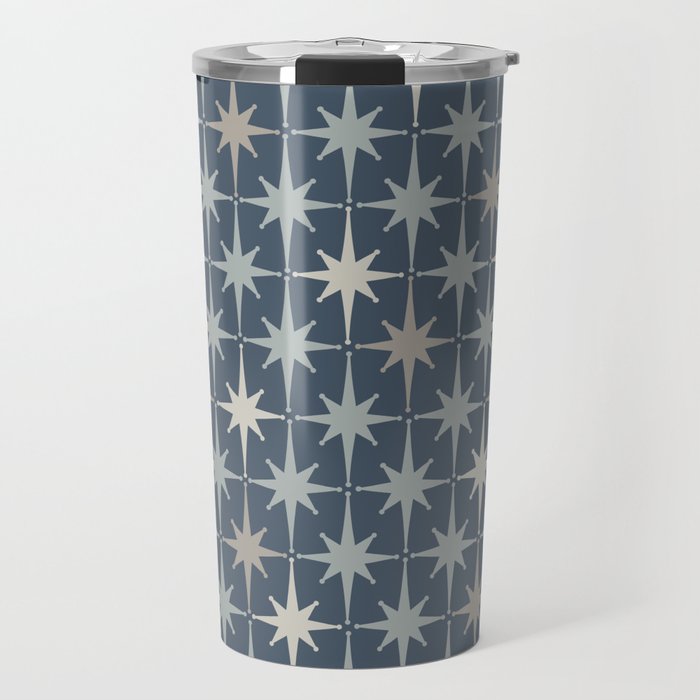 Midcentury Modern Atomic Starburst Pattern in Neutral Blue Gray Tones Travel Mug Gallery Image 1
