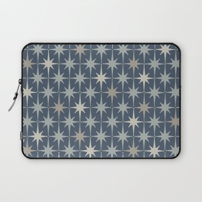 Midcentury Modern Atomic Starburst Pattern in Neutral Blue Gray Tones Laptop Sleeve Gallery Image 1