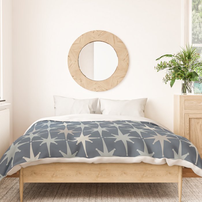Midcentury Modern Atomic Starburst Pattern in Neutral Blue Gray Tones Duvet Cover Gallery Image 3