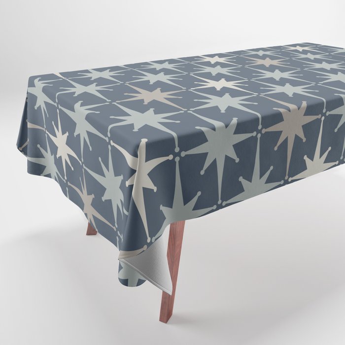 Midcentury Modern Atomic Starburst Pattern in Neutral Blue Gray Tones Tablecloth Gallery Image 1