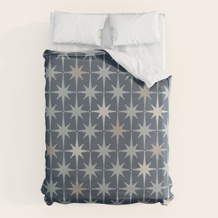 Midcentury Modern Atomic Starburst Pattern in Neutral Blue Gray Tones Duvet Cover Gallery Image 6