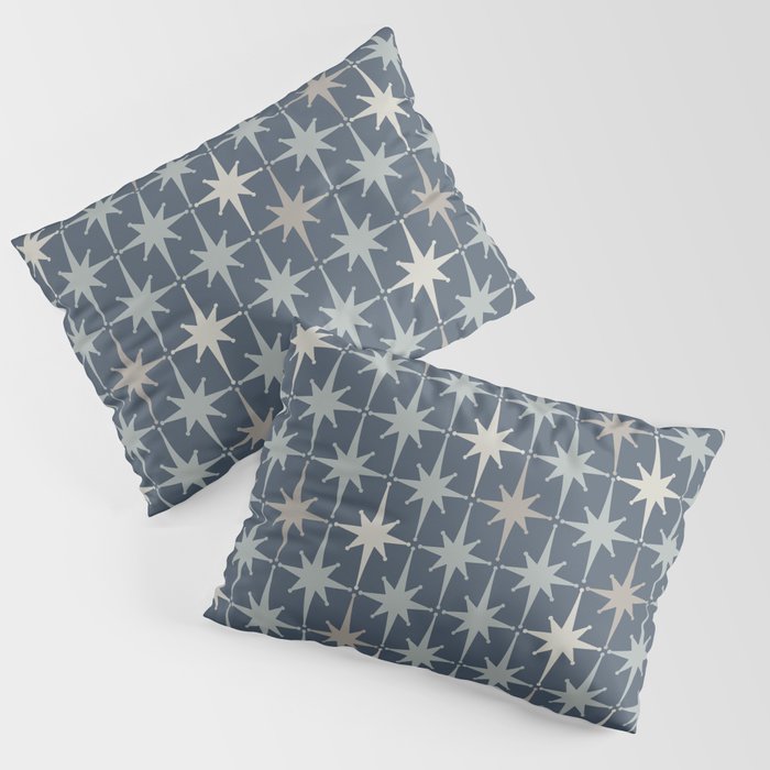 Midcentury Modern Atomic Starburst Pattern in Neutral Blue Gray Tones Pillow Sham Gallery Image 1