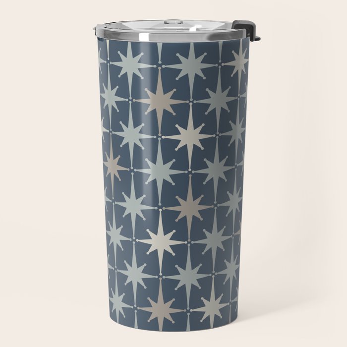 Midcentury Modern Atomic Starburst Pattern in Neutral Blue Gray Tones Travel Mug Gallery Image 2