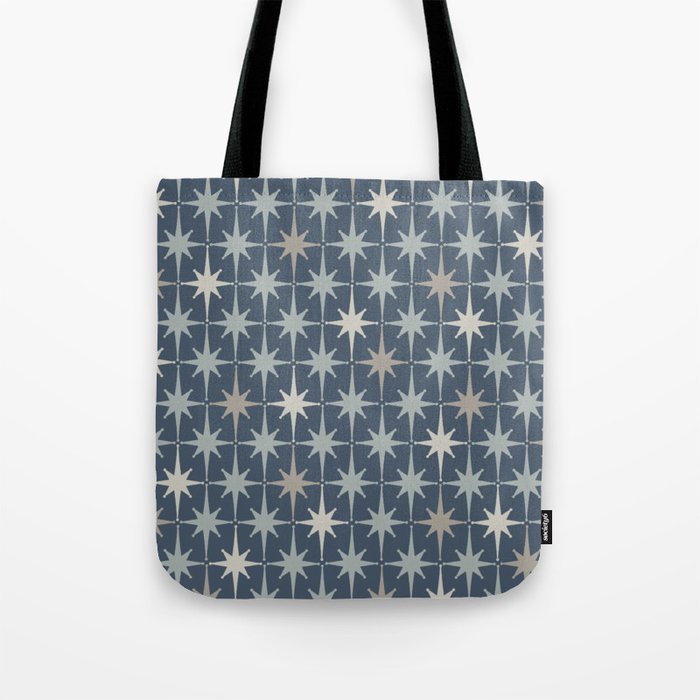 Midcentury Modern Atomic Starburst Pattern in Neutral Blue Gray Tones Tote Bag Gallery Image 1
