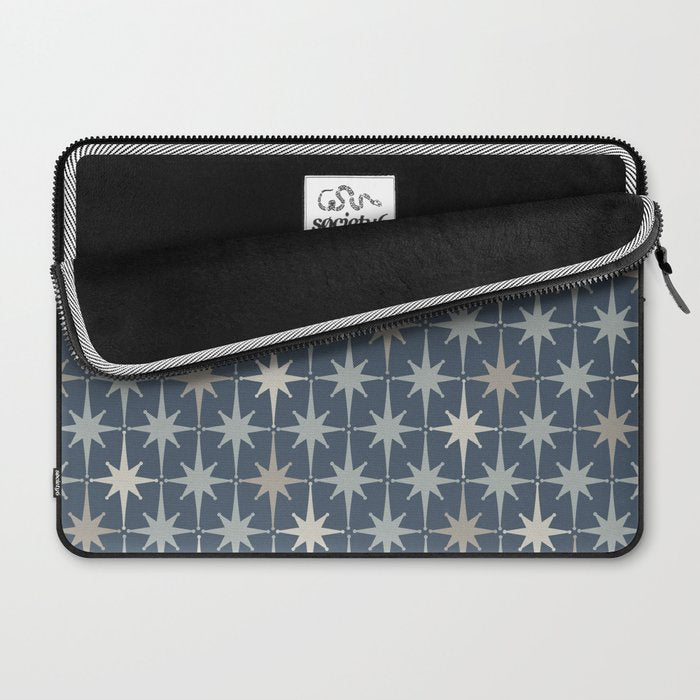 Midcentury Modern Atomic Starburst Pattern in Neutral Blue Gray Tones Laptop Sleeve Gallery Image 2