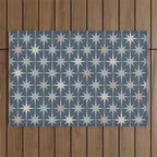 Midcentury Modern Atomic Starburst Pattern in Neutral Blue Gray Tones Outdoor Rug Gallery Image 1