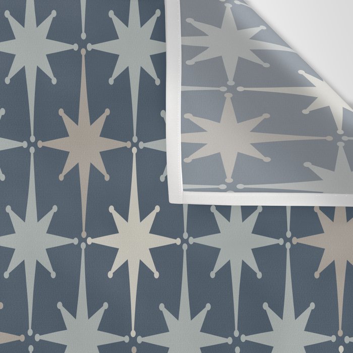 Midcentury Modern Atomic Starburst Pattern in Neutral Blue Gray Tones Wall Tapestry Gallery Image 3