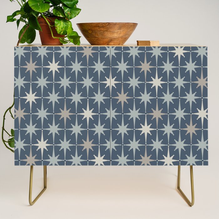Midcentury Modern Atomic Starburst Pattern in Neutral Blue Gray Tones Credenza Gallery Image 1