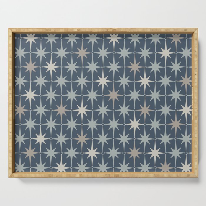 Midcentury Modern Atomic Starburst Pattern in Neutral Blue Gray Tones Serving Tray Gallery Image 1