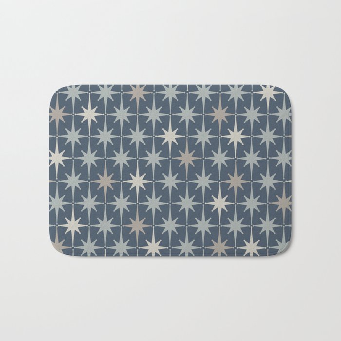 Midcentury Modern Atomic Starburst Pattern in Neutral Blue Gray Tones Bath Mat Gallery Image 1
