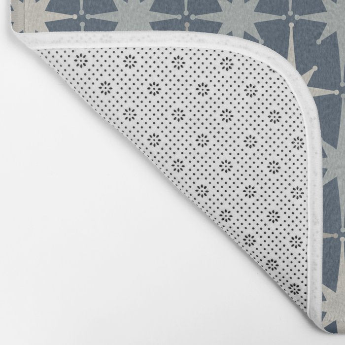 Midcentury Modern Atomic Starburst Pattern in Neutral Blue Gray Tones Bath Mat Gallery Image 2