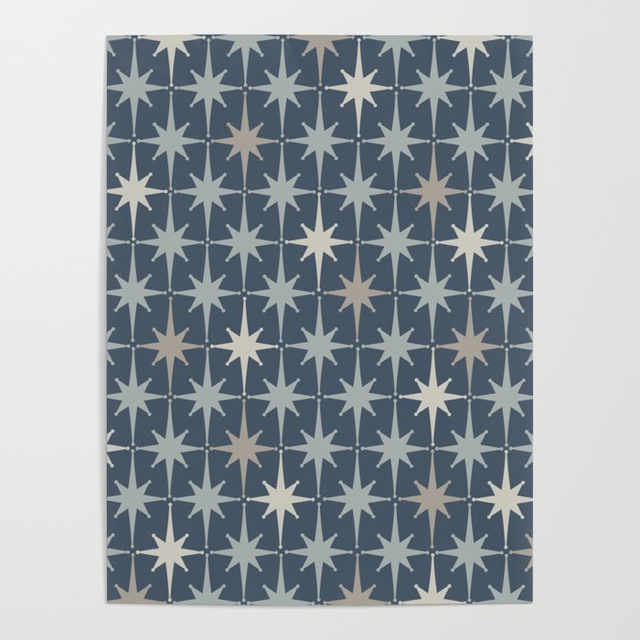 Midcentury Modern Atomic Starburst Pattern in Neutral Blue Gray Tones Poster Gallery Image 1