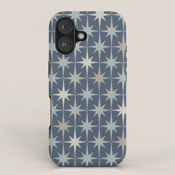 Midcentury Modern Atomic Starburst Pattern in Neutral Blue Gray Tones iPhone Case Gallery Image 1