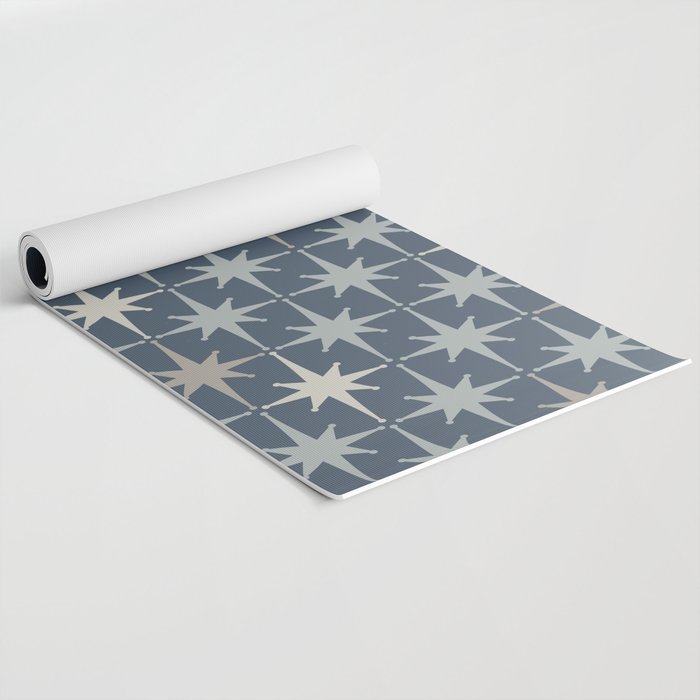 Midcentury Modern Atomic Starburst Pattern in Neutral Blue Gray Tones Yoga Mat Gallery Image 2