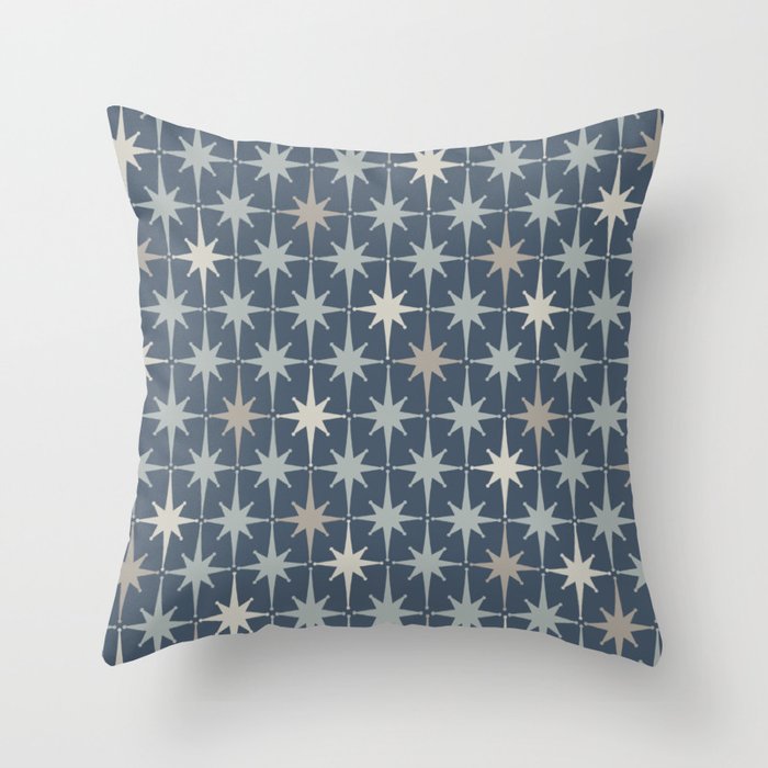 Midcentury Modern Atomic Starburst Pattern in Neutral Blue Gray Tones Throw Pillow Gallery Image 6