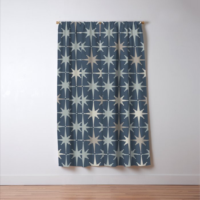 Midcentury Modern Atomic Starburst Pattern in Neutral Blue Gray Tones Window Curtain Gallery Image 3
