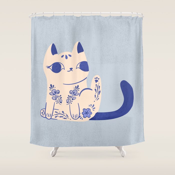 Delft Pottery Cat Butt Shower Curtain Gallery Image 1