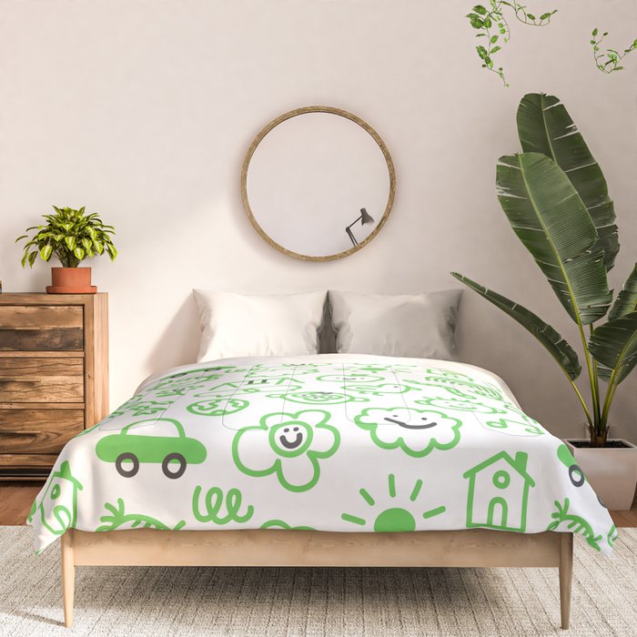 Green eco friendly children doodle pattern Comforter Gallery Image 3