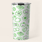 Green eco friendly children doodle pattern Travel Mug Gallery Image 1