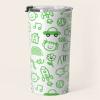Green eco friendly children doodle pattern Travel Mug Gallery Image 3