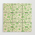 Green eco friendly children doodle pattern Wood Wall Art Gallery Image 1