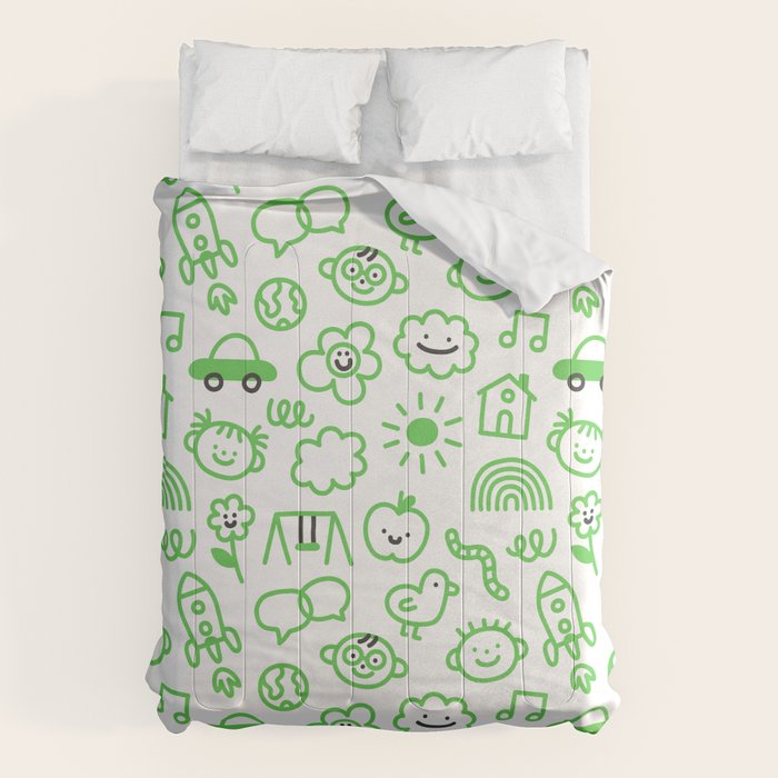 Green eco friendly children doodle pattern Comforter Gallery Image 6
