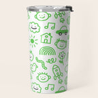 Green eco friendly children doodle pattern Travel Mug Gallery Image 2