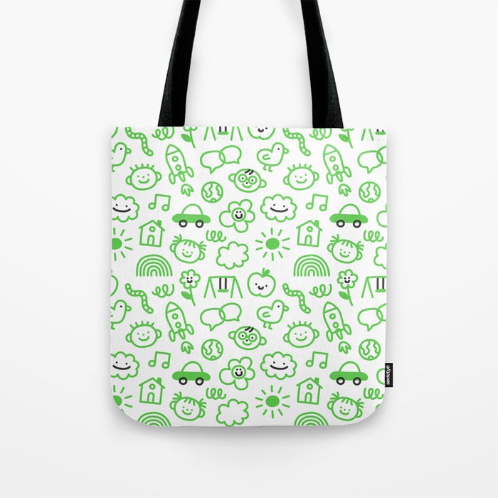 Green eco friendly children doodle pattern Tote Bag Gallery Image 1
