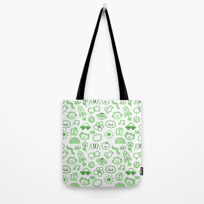 Green eco friendly children doodle pattern Tote Bag Gallery Image 2