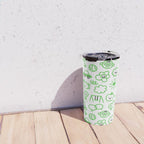 Green eco friendly children doodle pattern Travel Mug Gallery Image 4