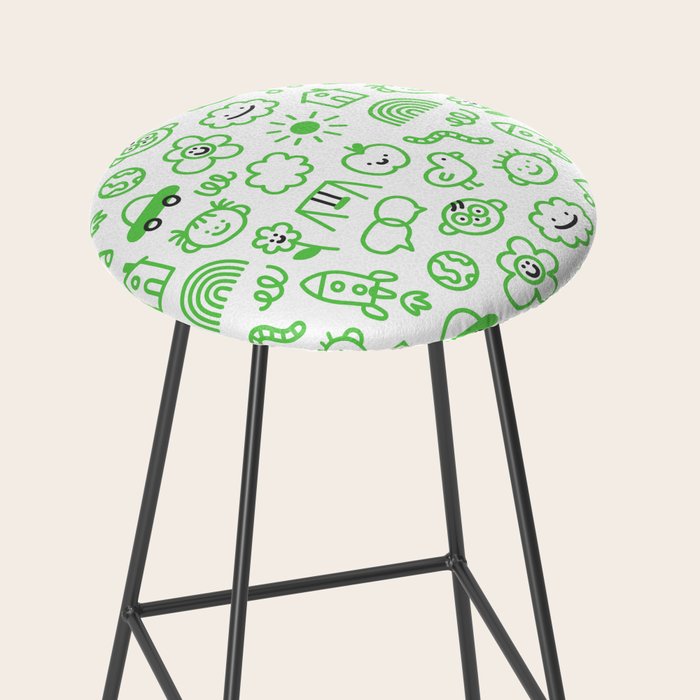 Green eco friendly children doodle pattern Stool Gallery Image 2