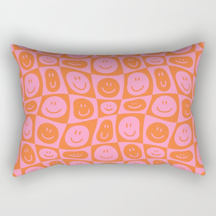 Retro happy face checkered pattern Rectangular Pillow Gallery Image 2