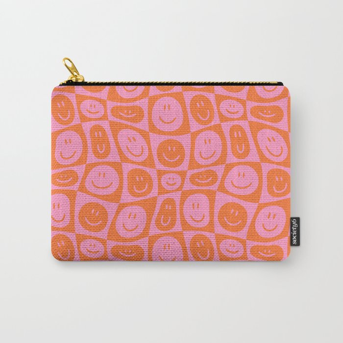 Retro happy face checkered pattern Carry All Pouch Gallery Image 1